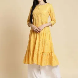 Rangita Yellow Cotton Floral Print A Line Kurta-picture-24