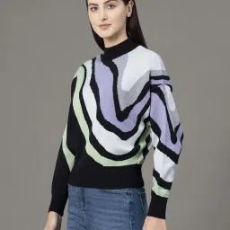 Red Tape Black & Lavender Regular Fit Printed Sweater image 3