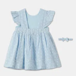 R&B Kids Light Blue Embroidery Regular Fit Dress With Headband-picture-17