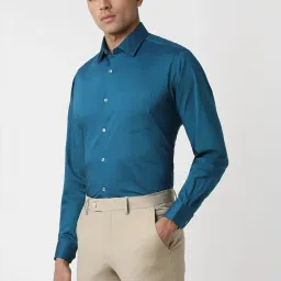 Van Heusen Blue Cotton Regular Fit Texture Shirt image 3