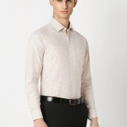 Van Heusen Cream Cotton Slim Fit Checks Shirt image 3