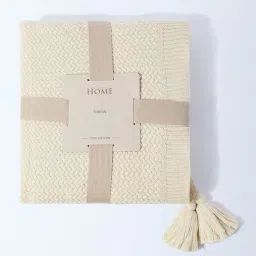 Westside Home Beige Knit-Textured Single Bed Throw image 3