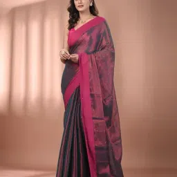 CHARUKRITI Copper & Teal Dual Tone Blended Stripes Saree With Unstitched Blouse-picture-41