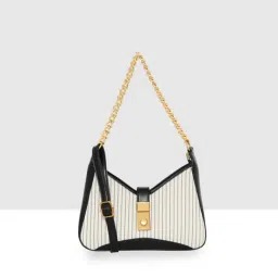 Esbeda Luxe Cream & Black Striped Medium Cross Body Bag image 2