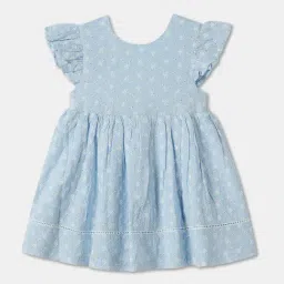R&B Kids Light Blue Embroidery Regular Fit Dress With Headband image 3