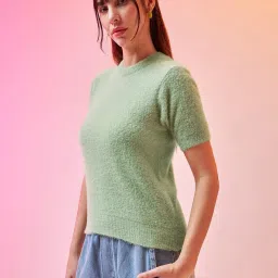 Bewakoof Green Textured Regular Fit Sweater image 3