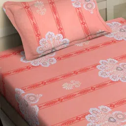 Klotthe Orange 400 TC Cotton Single Elastic Bedsheet with Pillow Cover image 3