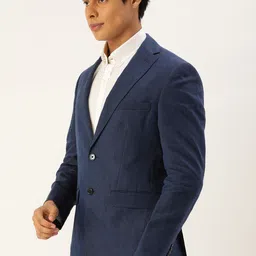 Peter England Men Navy Blue Neo Slim Fit Solid Single-Breasted Formal Blazer image 4