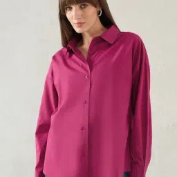 FEMMELLA Pink Cotton Solid Shirt-image-87
