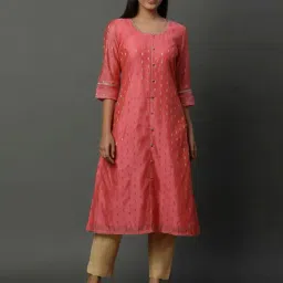 Aurelia Pink Woven Pattern Straight Kurta image 5