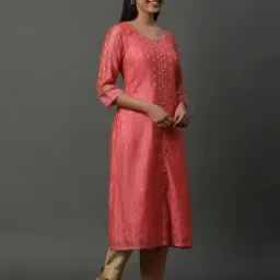 Aurelia Pink Woven Pattern Straight Kurta image 4