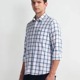 arrow sport Arrow Sports Blue Cotton Slim Fit Checks Shirt image 3
