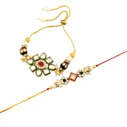 Aapno Rajasthan Traditional Kundan Bhaiya Bhabhi Rakhi Set image 3