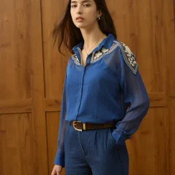 U.S. Polo Assn. Blue Regular Fit Printed Shirt image 3