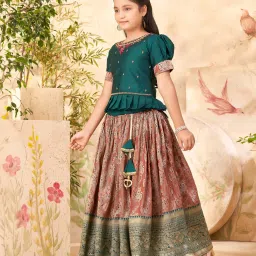 Aarika Girls Green & Red Embroidered Lehenga with Choli image 3