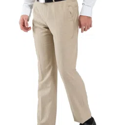 Park Avenue Beige Regular Fit Trousers image 3