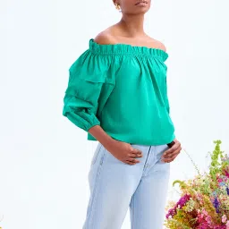 Cover Story Green Cotton Regular Fit Top image 3