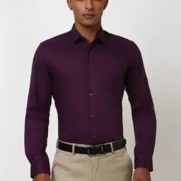 Peter England Purple Cotton Slim Fit Shirt-image-52