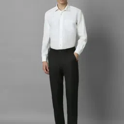 louis philippe Men Black Slim Fit Check Flat Front Formal Trousers image 5