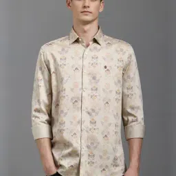 Louis Philippe Beige Cotton Slim Fit Printed Shirt-picture-17