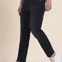 JadeBlue Dark Indigo Blue Cotton Solid Regular Fit Jeans image 4