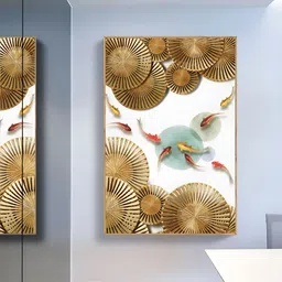 Myntra Elegant Homes White & Gold-Toned Fanned Koi Fish Pond Framed Canvas Wall Art-picture-28