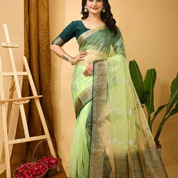 DIVASTRI Ethnic Motifs Zari Tissue Saree-picture-30