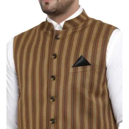 NEUDIS Brown Striped Nehru Jacket image 4