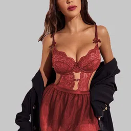 FIMBUL Women Self Design Net Baby Doll-image-17