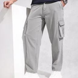 WROGN Men Pure Cotton Loose Fit Cargo Jeans-picture-26