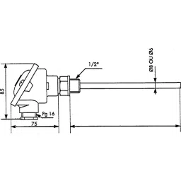 RS PRO PT100 RTD Sensor 8 mm Dia 500 mm Long 3 Wire G1/2 Class B +250°C Max, 5477742 image 3