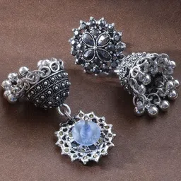 Niska Artificial Stones Studded & Ghungroo Beaded Dome Shaped Jhumkas image 2