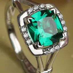 CLARA 925 Silver Rhodium Plated Swiss Zirconia Dark Green Cushion Ring with Adjustable Band Gift - 2.7 g-image-58