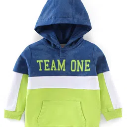 Babyhug Cotton Knit Full Sleeves Text Graphics Hooded Sweatshirt - Navy & Lime Green-picture-11