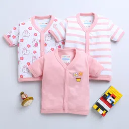 BUMZEE Pack Of 3 Half Sleeves Striped & Bunny Printed Jhablas - Peach & White-picture-39