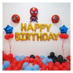 Bubble Trouble Spider Theme Kid's Birthday Decoration Kit - 50 Pcs Combo - Spider Theme Foil Balloon & Stars foil Balloon, Red, Blue & Black Latex Balloon, & Balloon Pump-picture-25