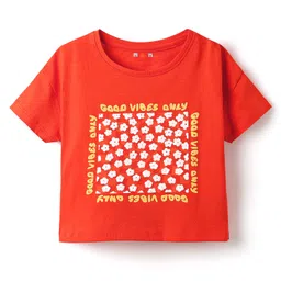 kookie kids india Kookie Kids Single Jersey Knit Half Sleeves Drop Shoulder T-Shirt Floral Print - Red-picture-20