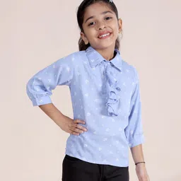 Kiddopanti Three Fourth Sleeves Floral Motifs Printed Top - Light Blue-picture-21