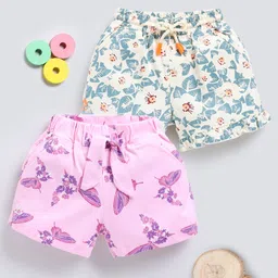 Biskid Sinker Pack Of 2 Floral & Leaves Printed Shorts - Beige Blue & Pink-picture-30