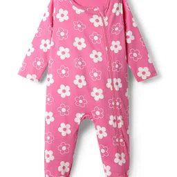 Babyhug Cotton Knit Full Sleeves Footed Sleep Suit With Floral Print - Pink-picture-14