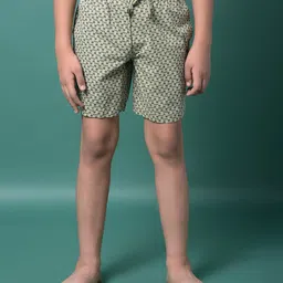 CRIMSOUNE CLUB Cotton Woven Abstract Printed Shorts - Olive Green-picture-31