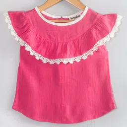 Hugsntugs Cotton Woven Sleeveless Lace Detailed Top - Pink-picture-27