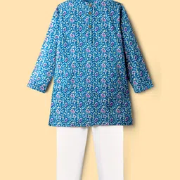Pine Kids Cotton Woven Full Sleeves Kurta Pajama Set With Floral Print - Blue-picture-21