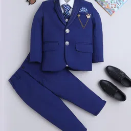BT DEZINES Cotton Blend Woven Full Sleeves Solid 4 Piece Party Suit With Tie Set - Royal Blue-picture-25