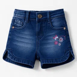 Babyhug Denim Mid Thigh Shorts With Floral Embriodery - Blue-picture-21