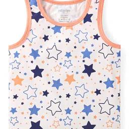 Babyoye Cotton Elastane Knit Sleeveless Vests With Star & Bear Print Pack Of 3 - Yellow White & Light Blue image 2