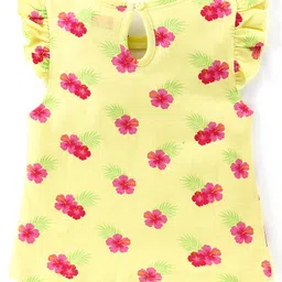 Babyhug Cotton Knit Frill Sleeves T-Shirts with Floral & Tropical Birds Print Pack of 3 - Yellow Navy & Pink image 3