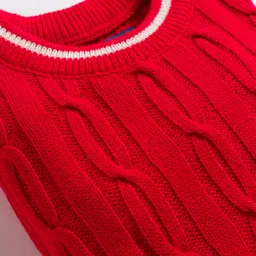 Honeyhap Knit Bio Finish Full Sleeves Round Neck Pullovers With Cable Knit Design - Mars Red image 3