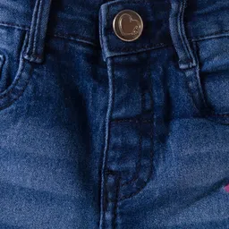 Babyhug Denim Mid Thigh Shorts With Floral Embriodery - Blue image 3