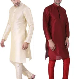 JEXI Men Regular Pure Silk Kurta with Churidar image 3